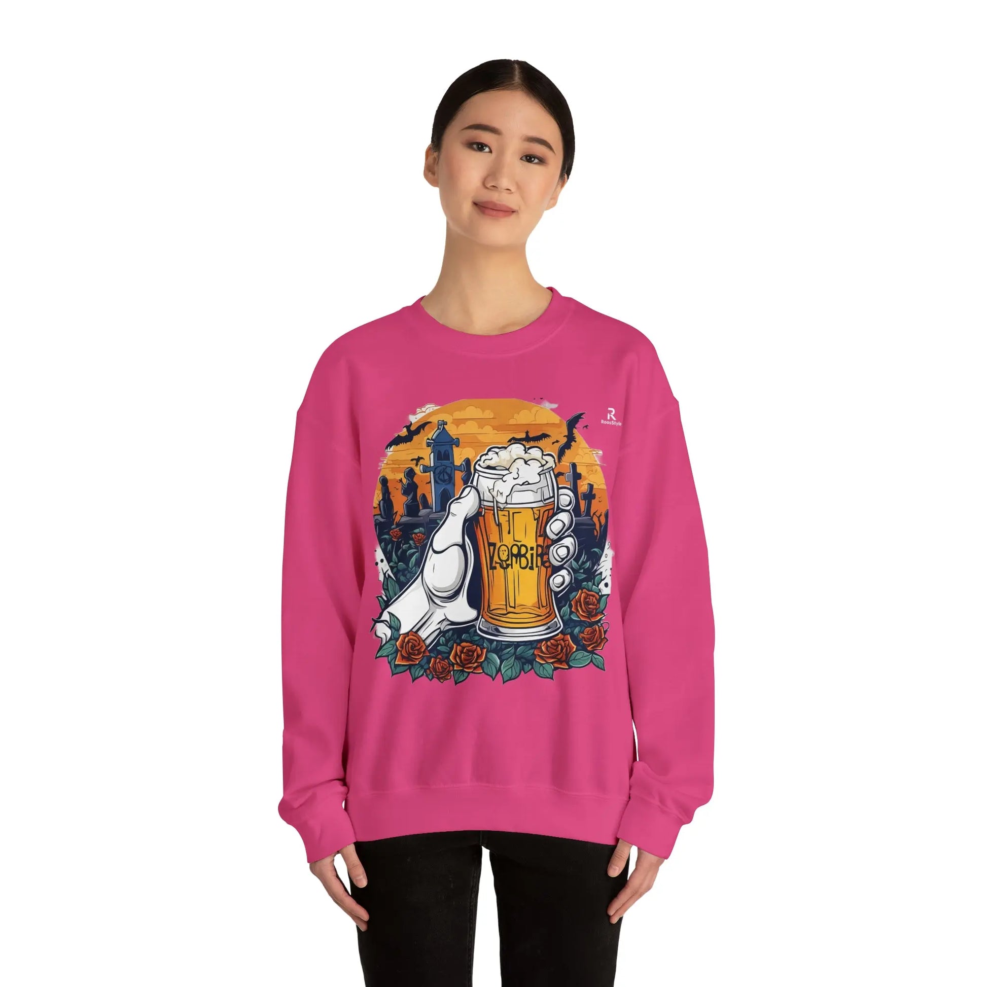 Zombie Chill: A Beer in the Hand of the Beyond Sweatshirt (U.E) - RoosStyle Design