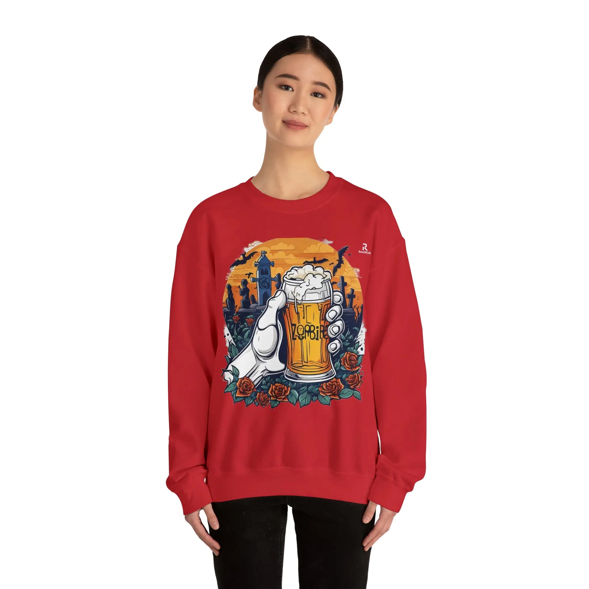 Zombie Chill: A Beer in the Hand of the Beyond Sweatshirt (U.E) - RoosStyle Design