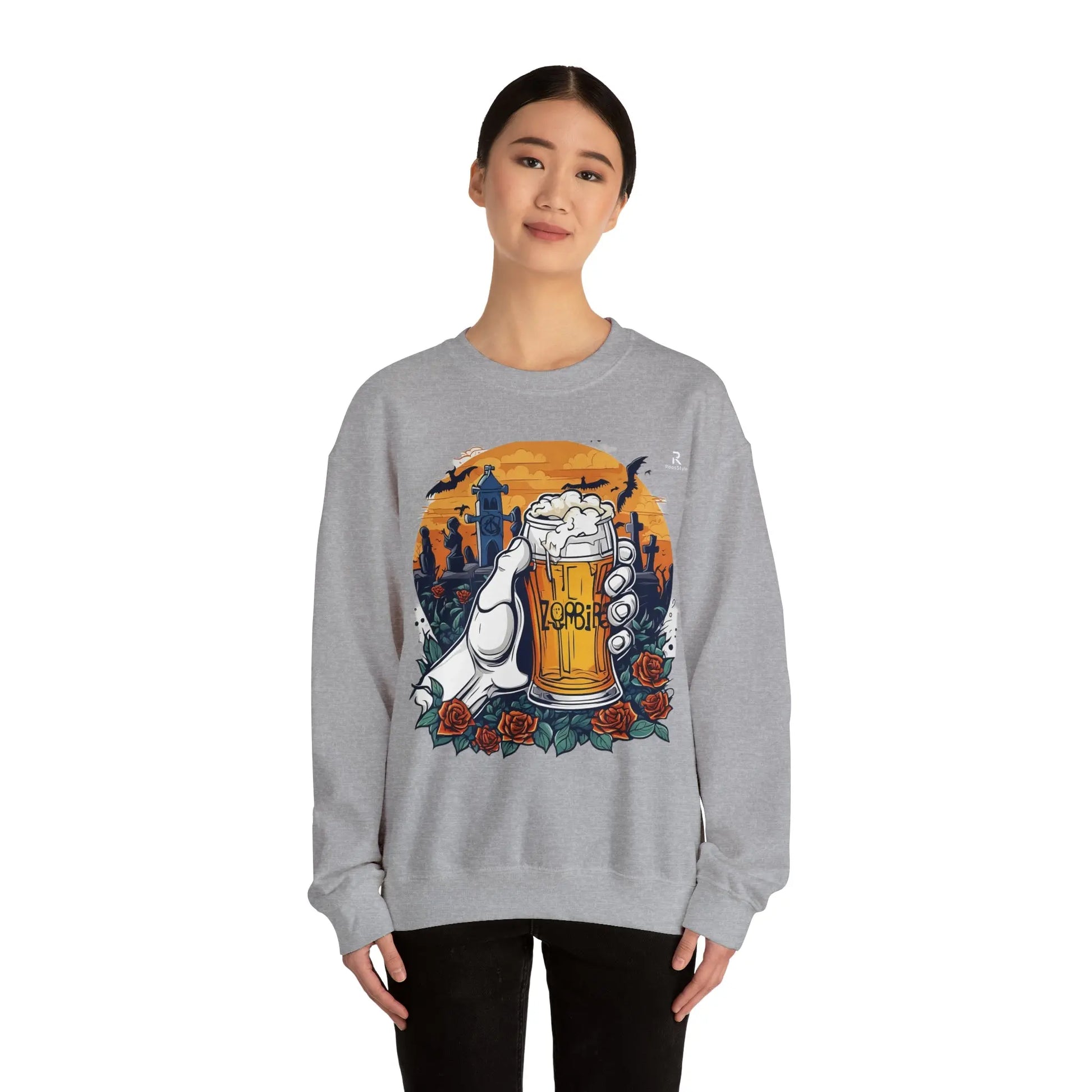 Zombie Chill: A Beer in the Hand of the Beyond Sweatshirt (U.E) - RoosStyle Design