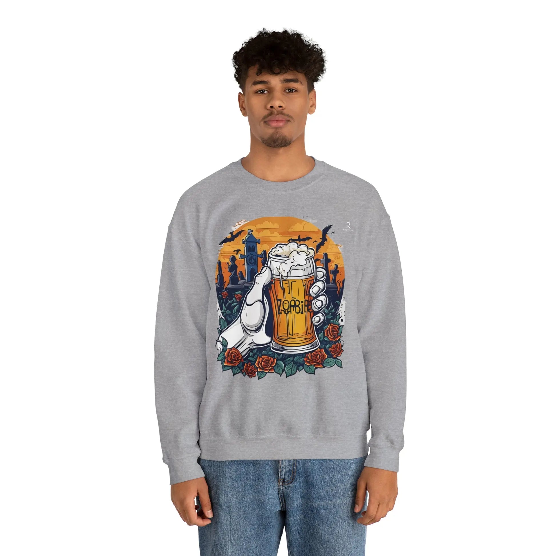 Zombie Chill: A Beer in the Hand of the Beyond Sweatshirt (U.E) - RoosStyle Design
