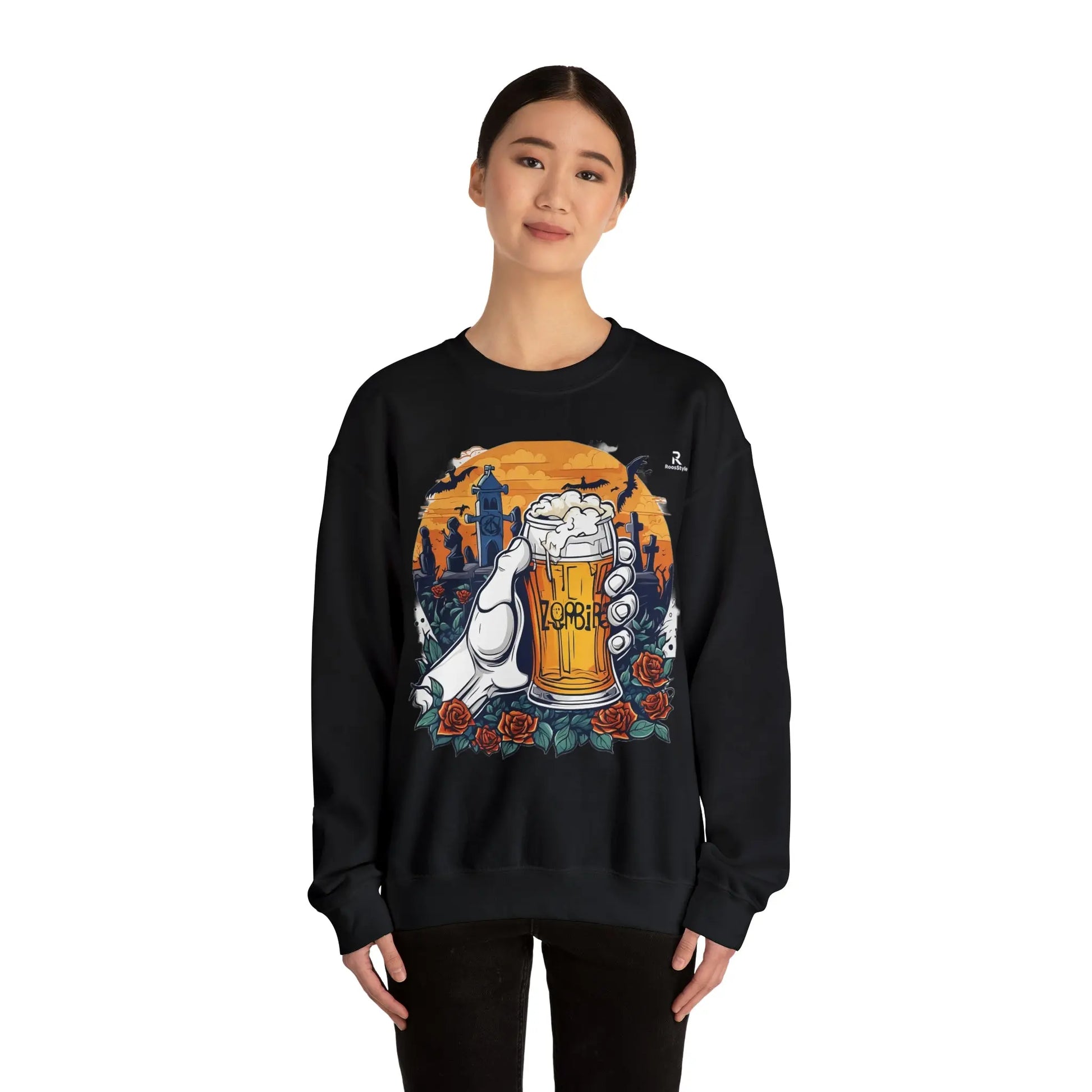 Zombie Chill: A Beer in the Hand of the Beyond Sweatshirt (U.E) - RoosStyle Design
