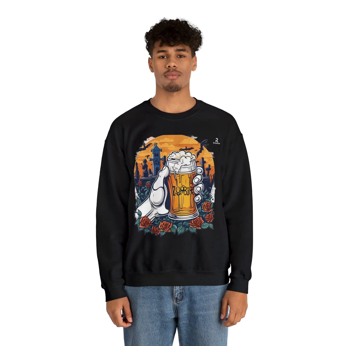 Zombie Chill: A Beer in the Hand of the Beyond Sweatshirt (U.E) - RoosStyle Design