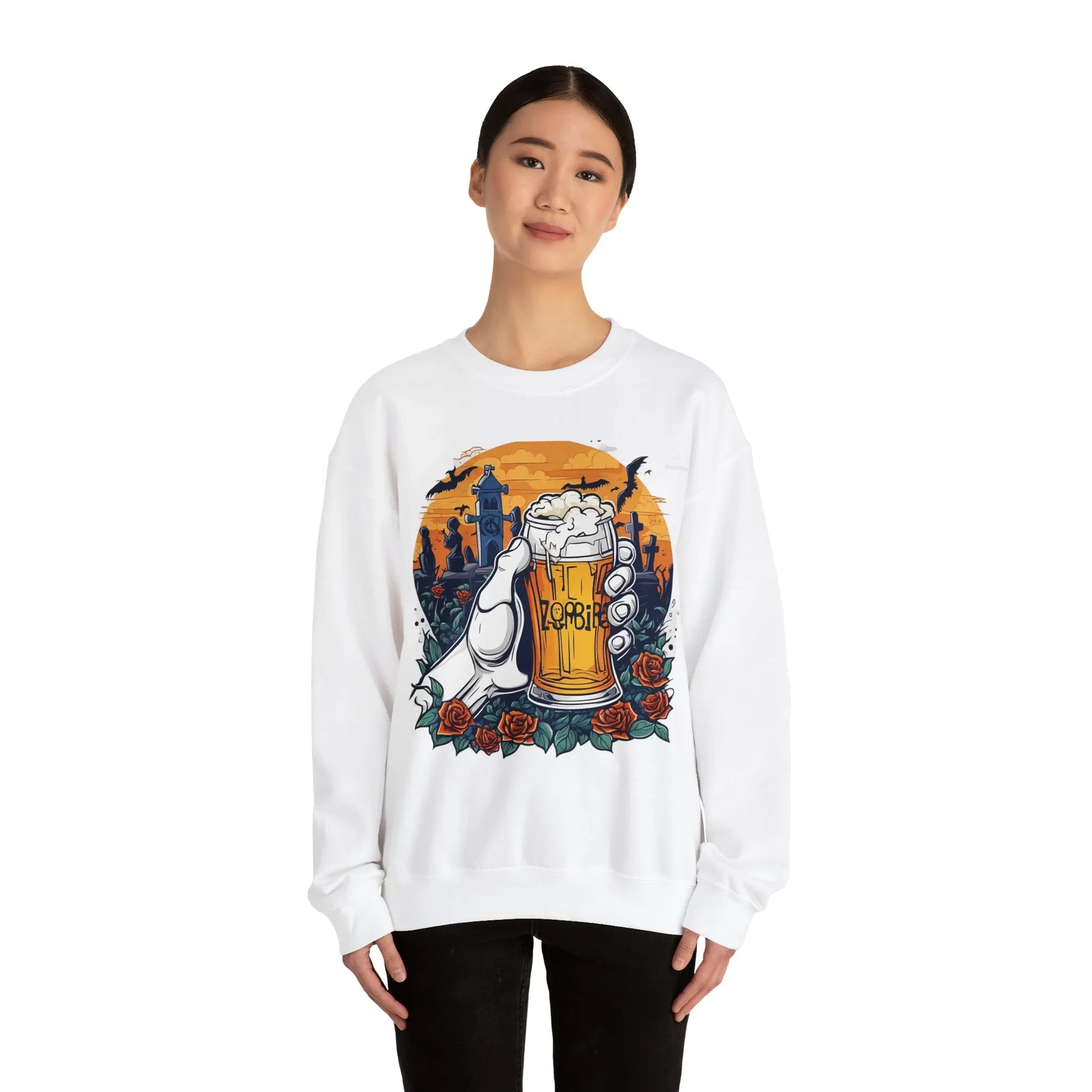 Zombie Chill: A Beer in the Hand of the Beyond Sweatshirt (U.E) - RoosStyle Design