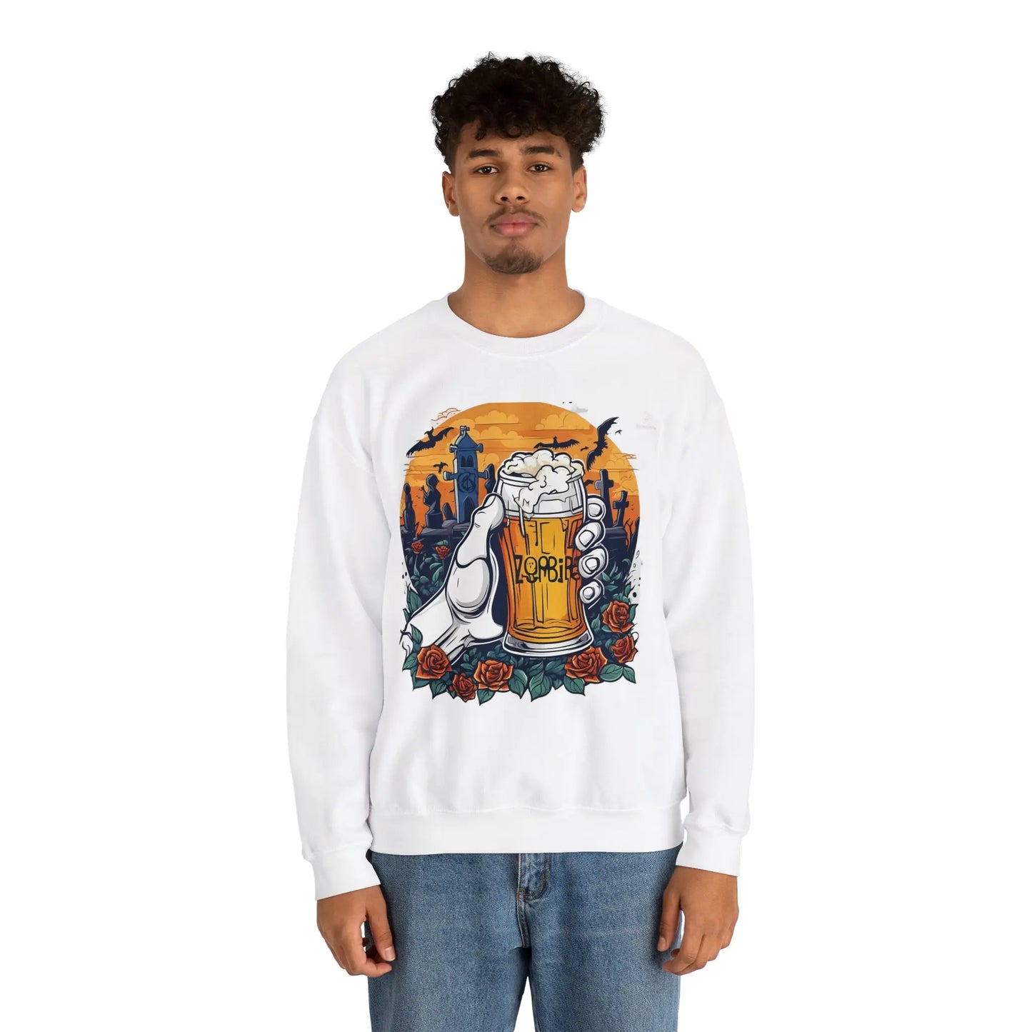Zombie Chill: A Beer in the Hand of the Beyond Sweatshirt (U.E) - RoosStyle Design